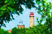 Leuchtturm und Schinkelturm auf Kap Arkona Insel Rügen. Gemalt. Ostsee. von havelmomente
