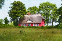 Reeddachhaus auf Ostsee Insel Rügen gemalt. by havelmomente