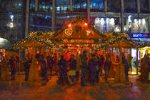 Weihnachtsmarkt mit Menschen an Ständen. Gemalt. by havelmomente