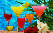 Cocktails am Pool. Verschiedene Mixgetränke im Glas. Gemalt. von havelmomente
