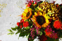 Blumenstrauß mit Sonnenblumen und Herbstblumen. Gemalt. von havelmomente