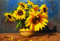 Sonnenblumen Strauß in Vase. Stillleben. Blumenstillleben. Gemalt. von havelmomente