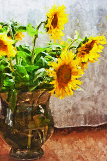 Vase mit Sonnenblumen. Sonnenblumenstrauß. Gemalt. von havelmomente