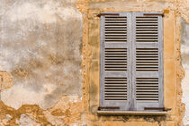 Vintage wooden window shutters and broken wall, detail view by Alex Winter
