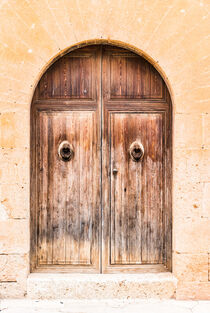Old mediterranean house with vintage wooden front door and stone arch by Alex Winter
