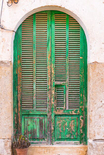 Old green wooden front door of mediterranean house von Alex Winter