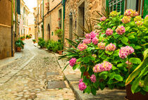 Majorca, idyllic flowers street in Fornalutx, Spain von Alex Winter