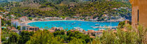 Majorca, panorama view of Port de Soller with view of beach and boats at bay, Balearic Islands by Alex Winter