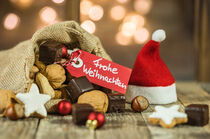 Weihnachtsgrüße Frohe Weihnachten Grußkarte mit Nikolausmütze und Nikolaussack von Alex Winter