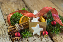 Christmas star cookies in gift box with christmas decoration by Alex Winter