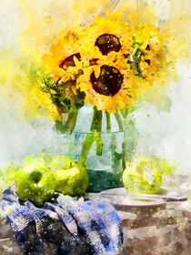 Aquarell Blumenstrauß Sonnenblumen. Gemalt. Aquarellmalerei. by havelmomente