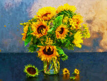 Sonnenblumen in Vase. Blumenstrauß. Gemalt. by havelmomente