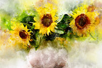 Sonnenblumen Aquarell. Gemalt. Blumenstrauß in Vase. by havelmomente