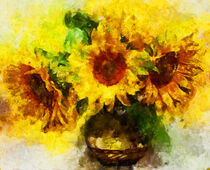Sonnenblumenstrauß gemalt in Blumenvase. by havelmomente