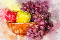 Obstschale mit Weintrauen und Äpfeln. Aquarell gemalt. by havelmomente
