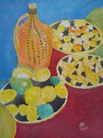 Stillleben mit Früchten und Bottle by Reiner Poser