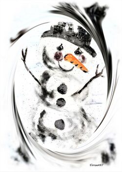 Snowman-in-swirling-snow