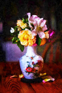 Rosenstrauß in Blumenvase. Gemalt. Florales Stillleben. von havelmomente