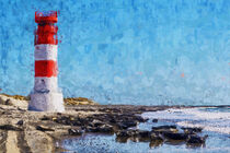 Leuchtturm Helgoland Düne mit Robben am Strand. Nordseeinsel. Gemalt. von havelmomente