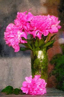 Vase mit Pfingstrosen auf Tisch. Stillleben gemalt. by havelmomente
