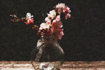 Zweig Kirschblüten in Glasvase. Stillleben gemalt. von havelmomente