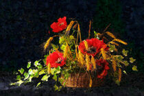 Blumenkörbchen mit Mohnblumen und Getreide. Gemalt. by havelmomente