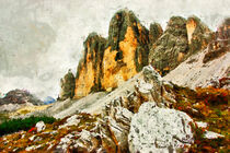 Landschaft der Dolomiten in den Alpen. Berge gemalt. by havelmomente