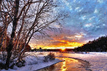 Sonnenuntergang über einem Bach. Havelland im Winter. Gemalt. by havelmomente