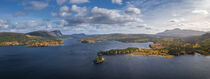 Wild landscape with lake and mountains in autumn in Lapland in Sweden from above von Bastian Linder