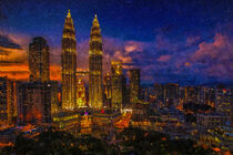 Nächtliche Skyline von Kuala Lumpur in Malaysia. Gemalt. by havelmomente