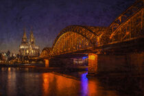 Köln bei Nacht mit Kölner Dom und Hohenzollernbrücke. Gemalt. von havelmomente