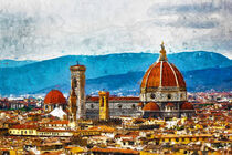 Stadtansicht von Florenz mit Duomo di Santa Maria del Fiore. Gemalt. von havelmomente