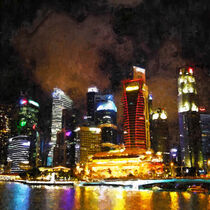Skyline of Singapore by  night. Painted. von havelmomente