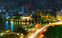 Ho-Chi-Minh Stadt. Skyline bei Nacht. Gemalt. by havelmomente