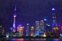 Skyline of Shanghai by night. painted. von havelmomente