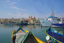 Hafen mit Fischerbooten am Mittelmeer, Digital Art von Berthold Werner