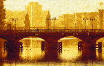 Berlin Oberbaumbrücke gemalt im goldenem Licht. by havelmomente