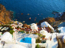 View of Santorini with its white and blue houses. Painted. by havelmomente
