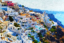 Santorini in Greece. Coast with houses. Impressionistic painting style. Painted. by havelmomente