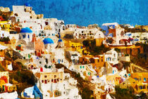 Santorini in Greece. White houses. Impressionistic painting style. Painted. von havelmomente