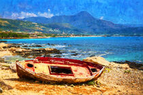 Altes Boot am Strand auf Kreta. Gemalt. by havelmomente