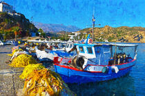 Fischerboote im Hafen. Insel Kreta. Gemalt. by havelmomente