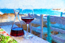Griechischer Wein mit Meerblick. Insel Kreta. Gemalt. by havelmomente