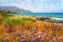Strandflieder in der Bucht von Stalis auf Insel Kreta. Gemalt. by havelmomente