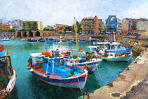 Boote im Hafen von Iraklion auf Insel Kreta. Gemalt. by havelmomente