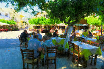 Menschen im schattigen Restaurant in Mochos Insel Kreta. Gemalt. by havelmomente
