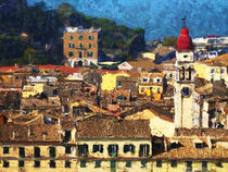 Blick auf die Altstadt von Korfu Stadt Kerkyra. Griechenland gemalt. by havelmomente
