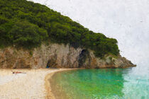 Paradise Beach auf Insel Korfu. Mensch am Strand. Gemalt. by havelmomente