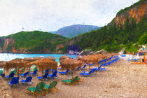 Strand von Liapades auf der Insel Korfu. Liapades beach. Gemalt. von havelmomente