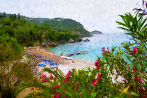 Blick auf Liapades beach auf Insel Korfu. Gemalt. by havelmomente